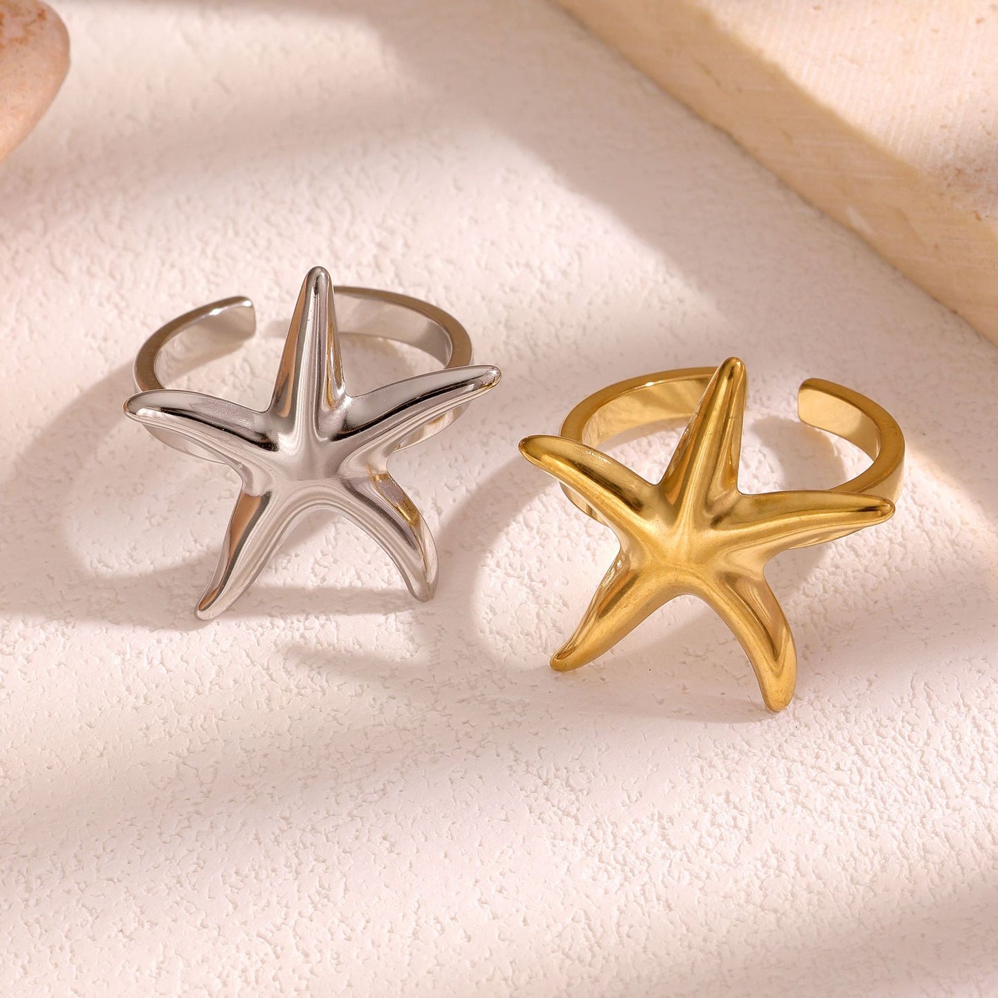 Anillo Dorado Estrella de Mar Acero Inoxidable 3i6