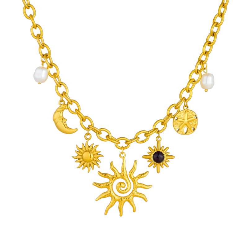Collar Dorado Charms de Verano Sol Acero Inoxidable 1N3