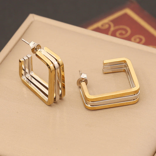 Aretes Cuadrados Oro-Plata Acero Inoxidable 1Y2