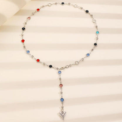 Collar Plateado y Cristales Colores Acero Inoxidable  2S5
