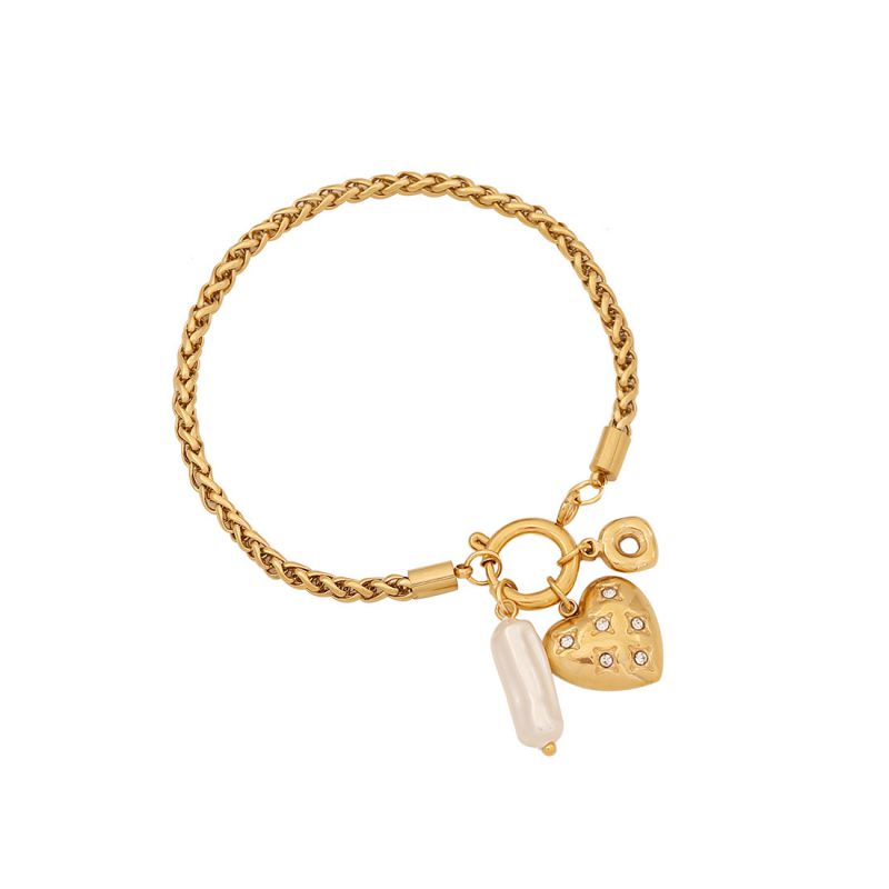 Pulsera Dorada Corazón con Perla Acero Inoxidable 3M5
