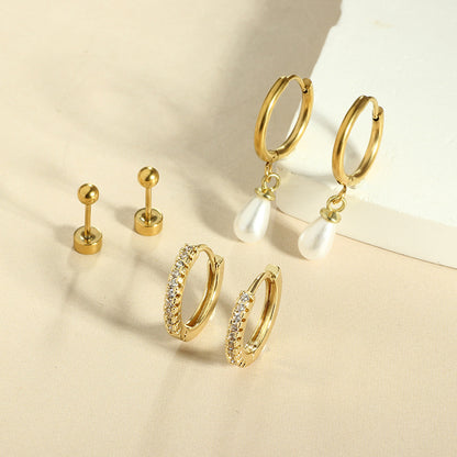 Set Aretes Dorado Acero Inoxidable