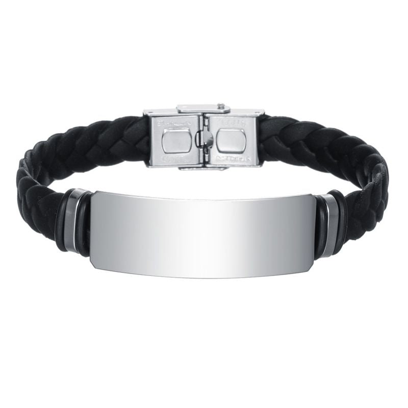Pulsera Piel Negra para Hombre Acero Inoxidable 1i7