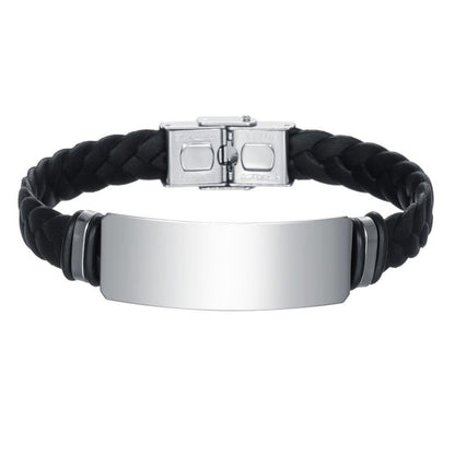 Pulsera Piel Negra para Hombre Acero Inoxidable 1i7