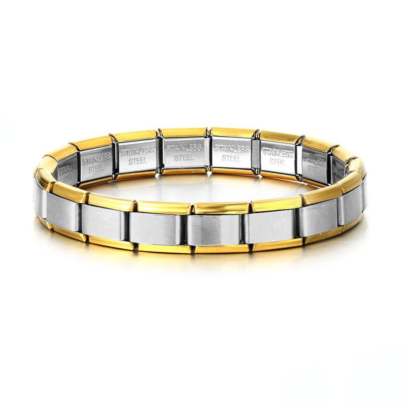 Pulsera Italiana Oro-Plata 9mm Acero Inoxidable  1S5
