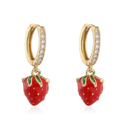 Aretes Arracada Dorada Fresas Chapa de Oro 2Y5