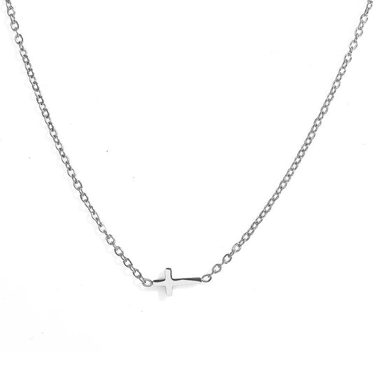 Collar Cruz Acostada Plateada