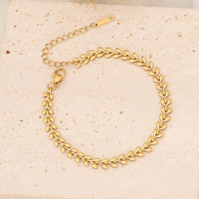 Pulsera Hojas Laurel Dorada Acero Inoxidable  2k5