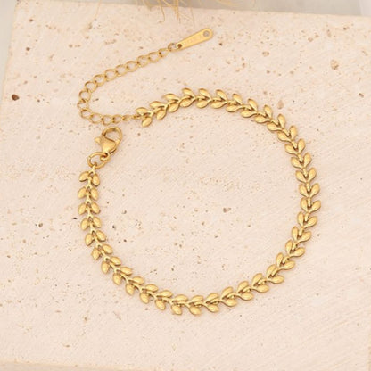 Pulsera Hojas Laurel Dorada Acero Inoxidable  2k5