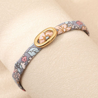 Pulsera Tela Broche Oval Dorado Acero Inoxidable 2i5