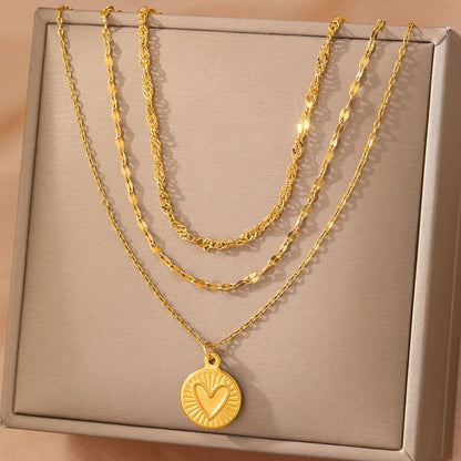 Collar Layer Dorado Corazon Acero Inoxidable 1C2