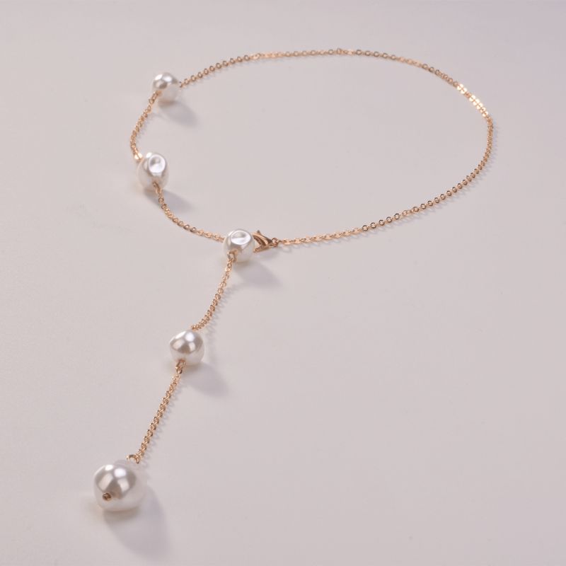 Collar Largo Dorado de Perlas Gota Irregular   R22