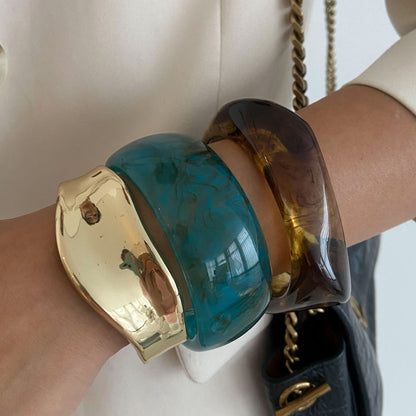 Pulsera Gruesa Acrílico Irregular Esmeralda Blue Lavado   4E31