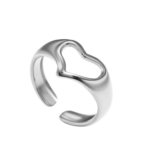 Anillo Plateado Corazón Ajustable Acero Inoxidable Li4