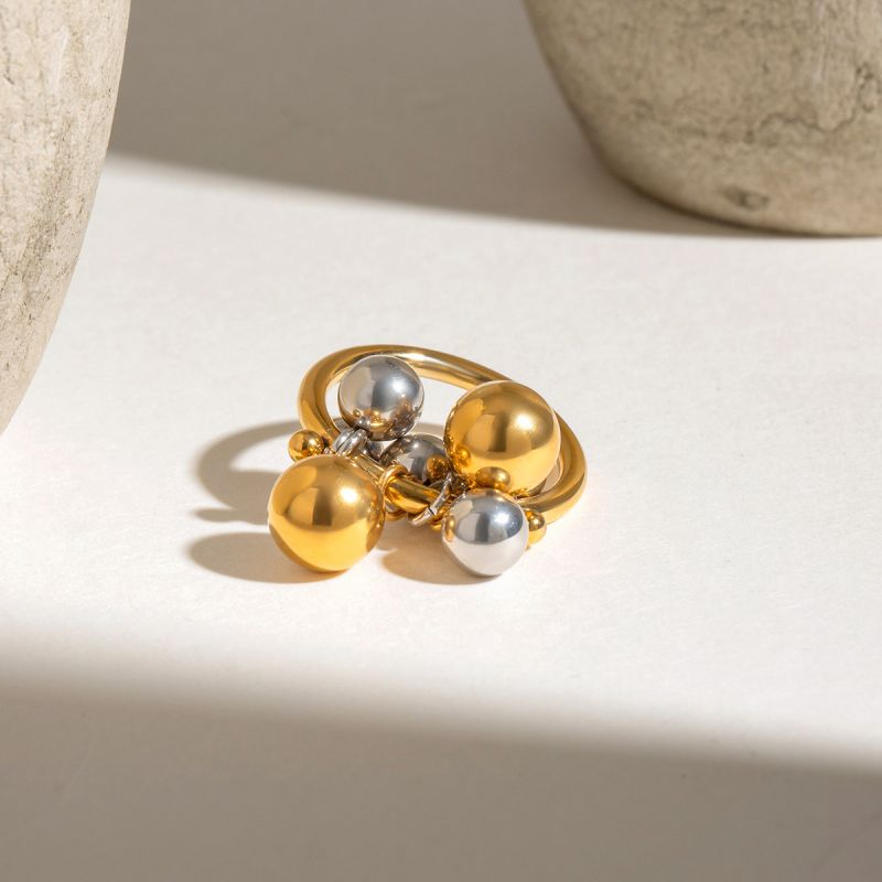 Anillo Oro-Plata Bolitas Acero Inoxidable 1L3