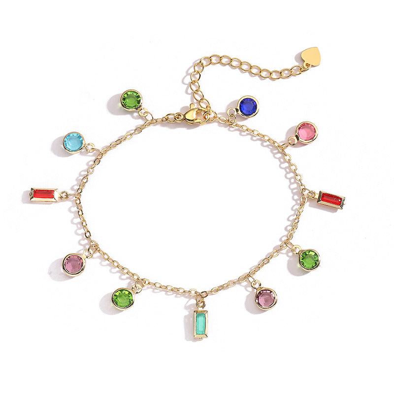 Pulsera Dorada Cristales de Colores Chapa de Oro 1K5