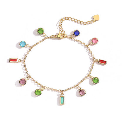 Pulsera Dorada Cristales de Colores Chapa de Oro 1K5
