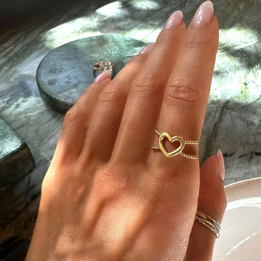 Anillo Corazón Dorado Ajustable Acero Inoxidable 1o2