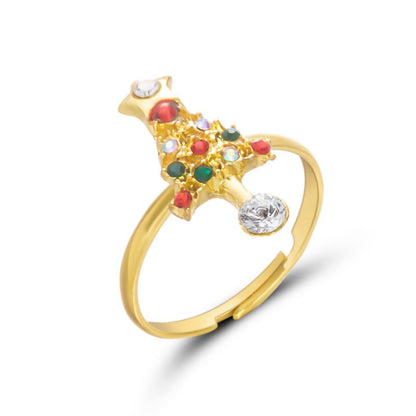 Anillo Dorado Arbolito Navidad Ajustable