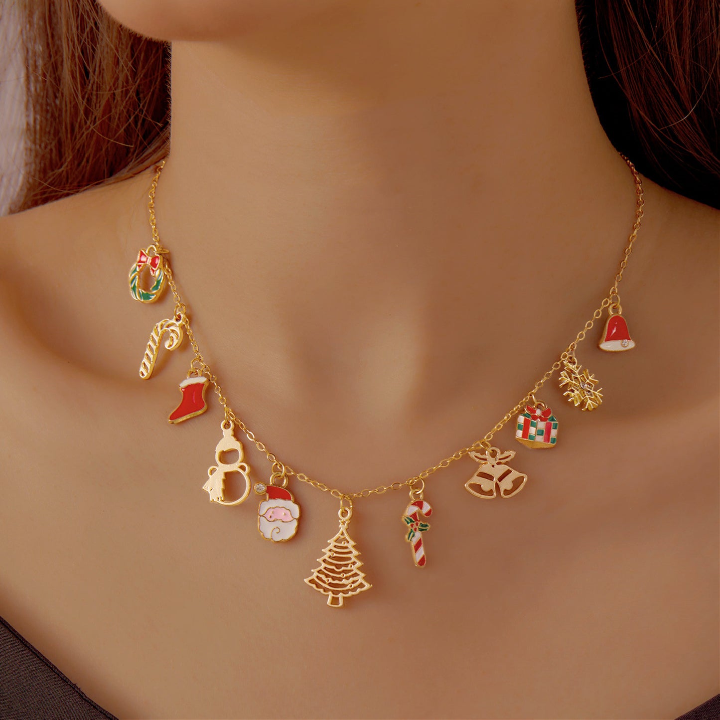 Collar Dorado Charms Navideños