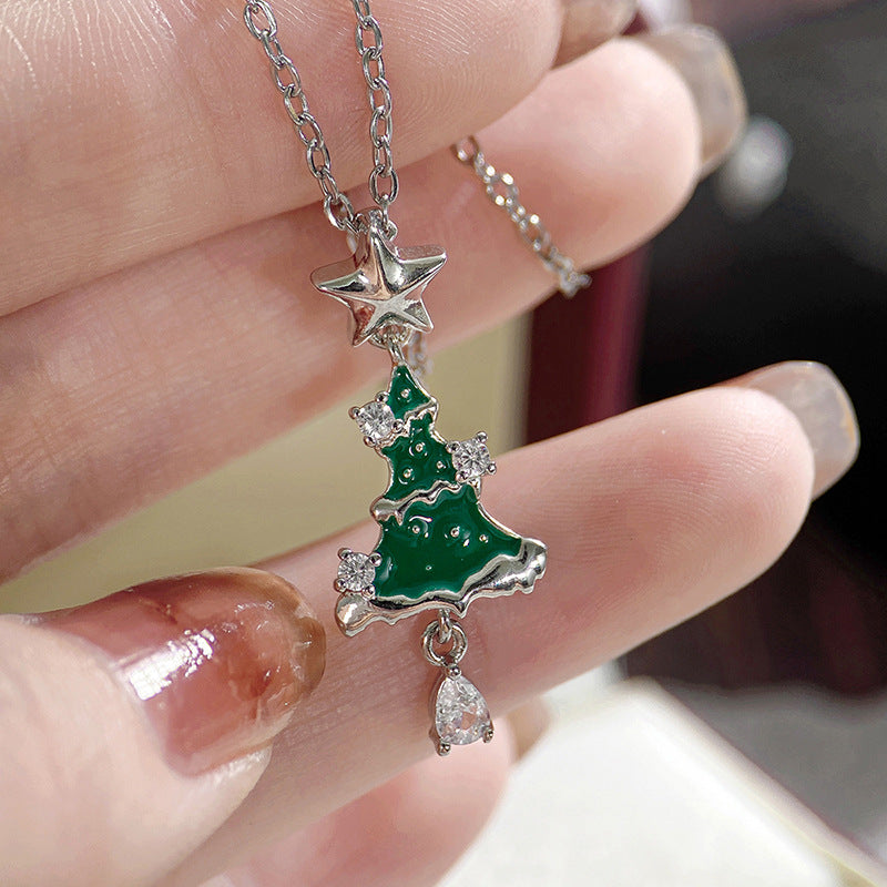 Collar Plateado Arbol Navidad Zirconias