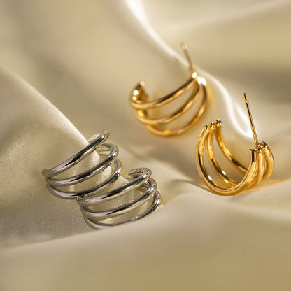 Aretes Arracada Triple Plateada Acero Inoxidable 2R4