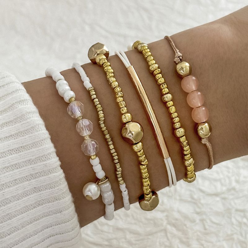 Set 6 pulseras Blancas y Doradas 1xx1