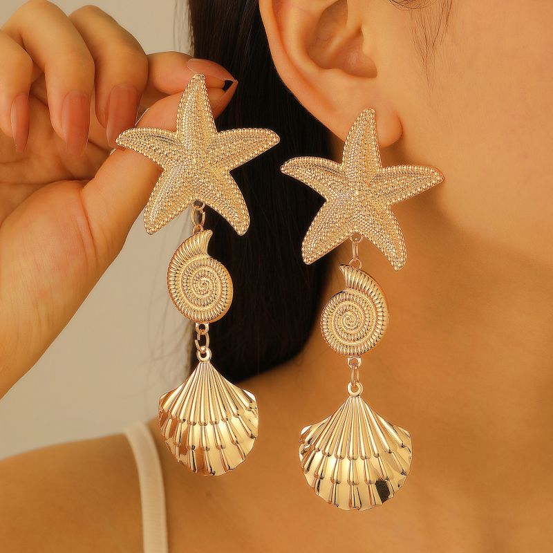 Aretes Gran Estrella Concha Caracol 1F3