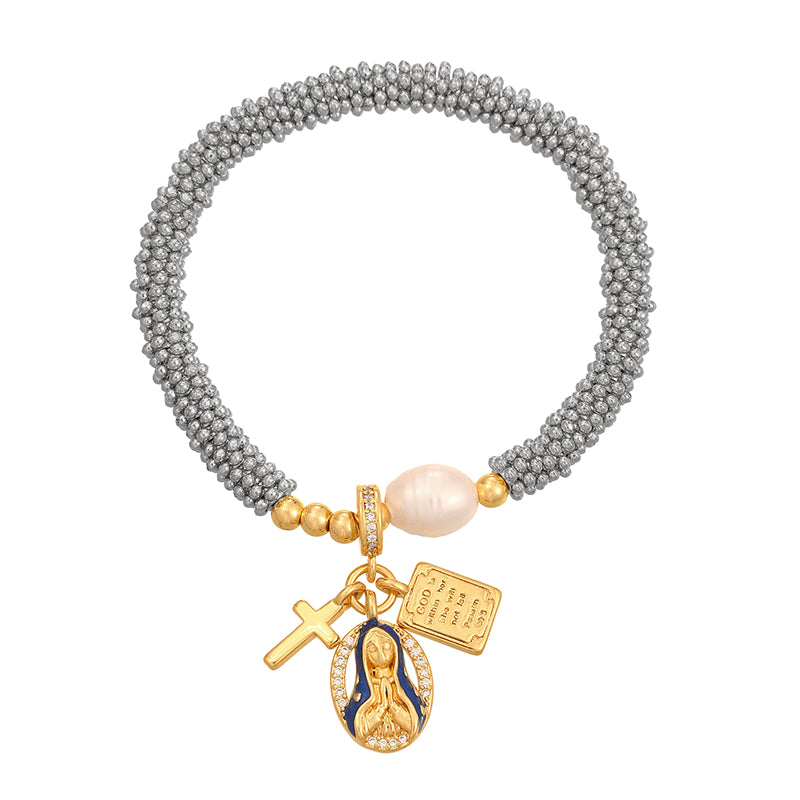 Pulsera Virgen Charms Chapa de Oro  4E33