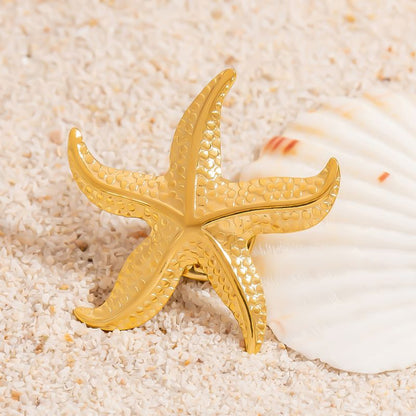 Pin Prendedor Estrella de Mar Dorada Acero Inoxidable  1K2