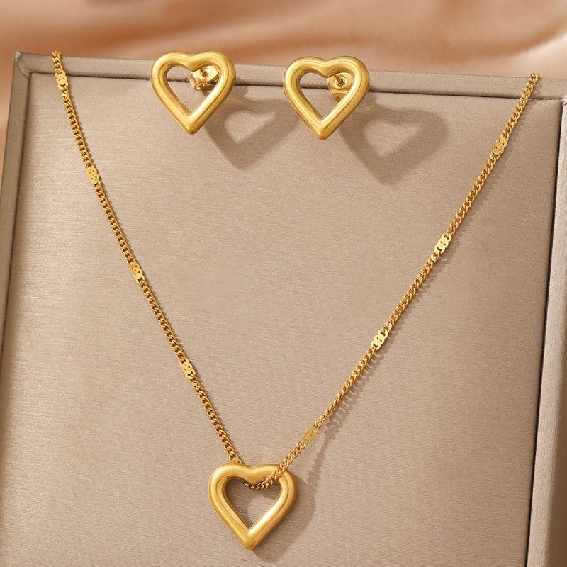 Collar y Aretes Corazón Dorado Acero Inoxidable 1V1