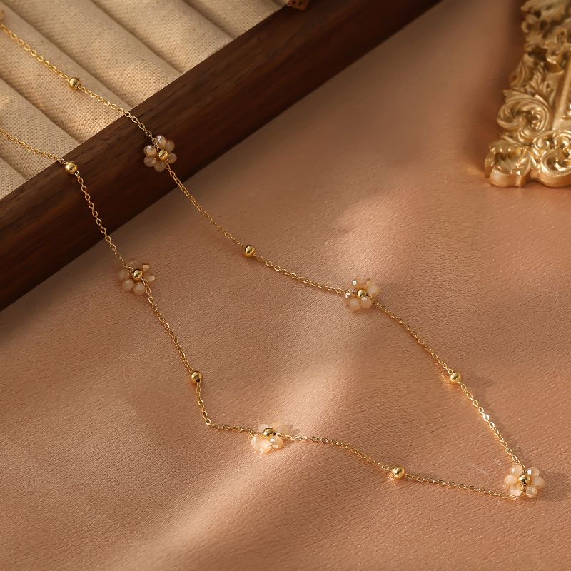 Collar Flores de Cristal  Acero Inoxidable