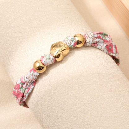 Pulsera Tela y Corazon Dorado Acero Inoxidable 1K4