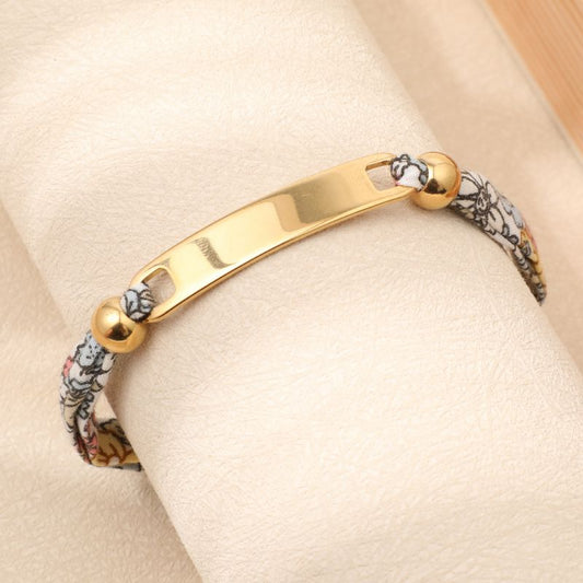 Pulsera Tela y Placa Dorada Acero Inoxidable 1N3