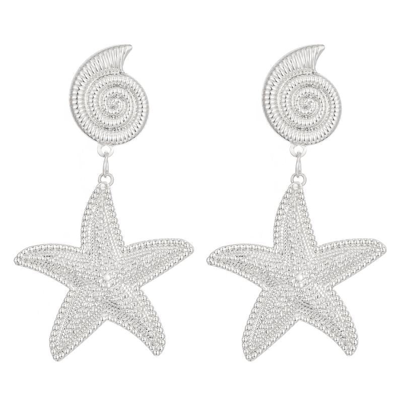 Aretes Estrella Caracol Plateados 1V5