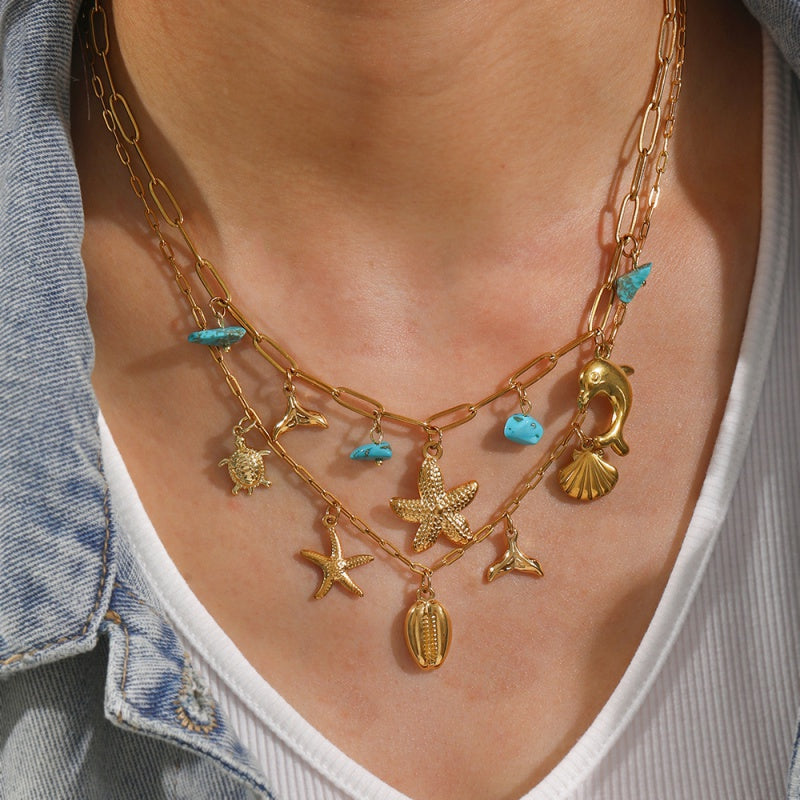 Collar Charms Turquesa  Acero Inoxidable 2C3