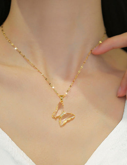 Collar Mariposa de Cristal Acero Inoxidable  1P8