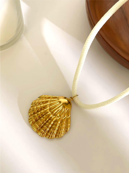 Collar de Cuerda Concha Dorado Acero Inoxidable 2i1