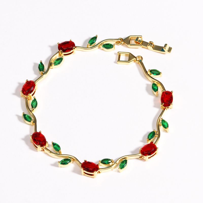 Pulsera Dorada Rama y Hojas Chapa de Oro 1E1