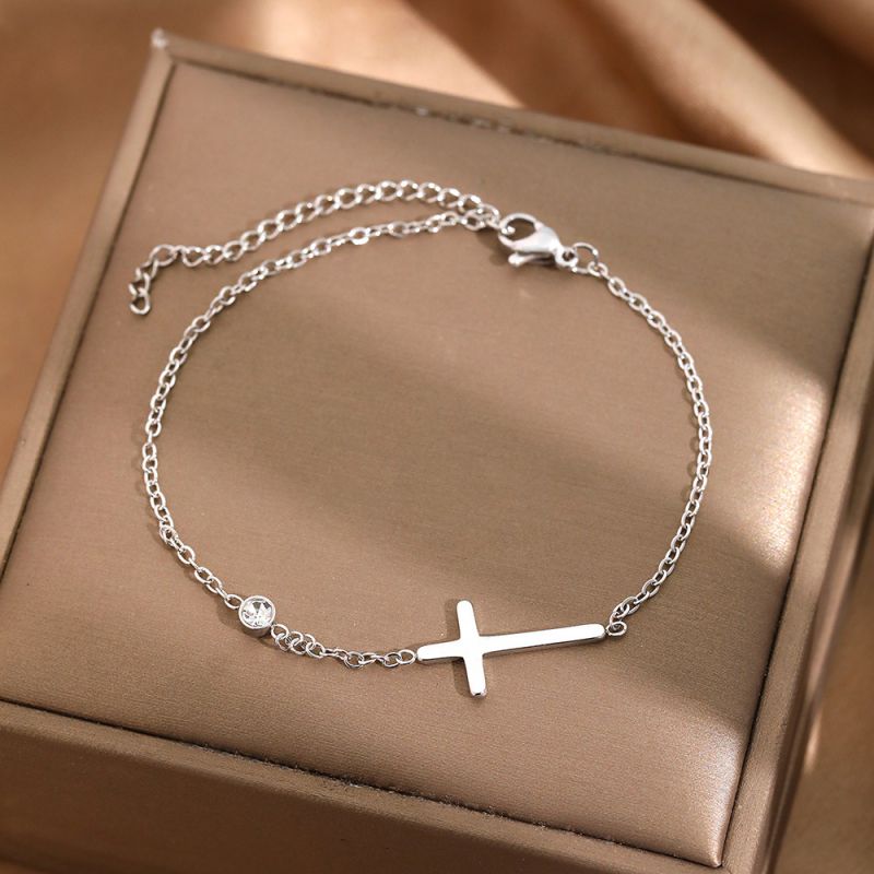 Pulsera Plateada Cruz Acero Inoxidable 1T7