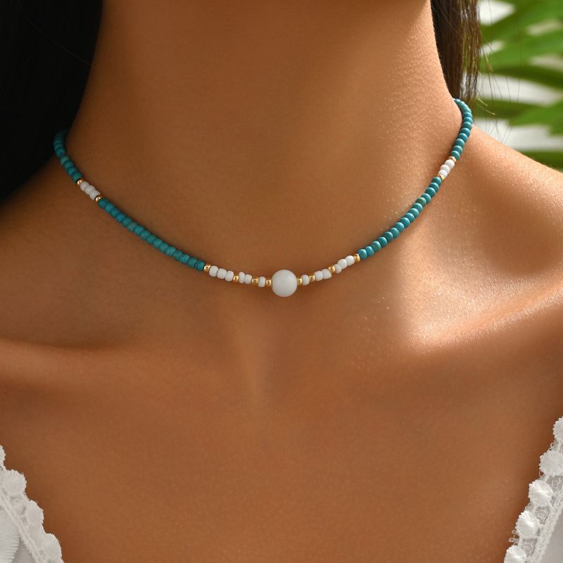 Collar Cuentas Azul y Perla  1F5