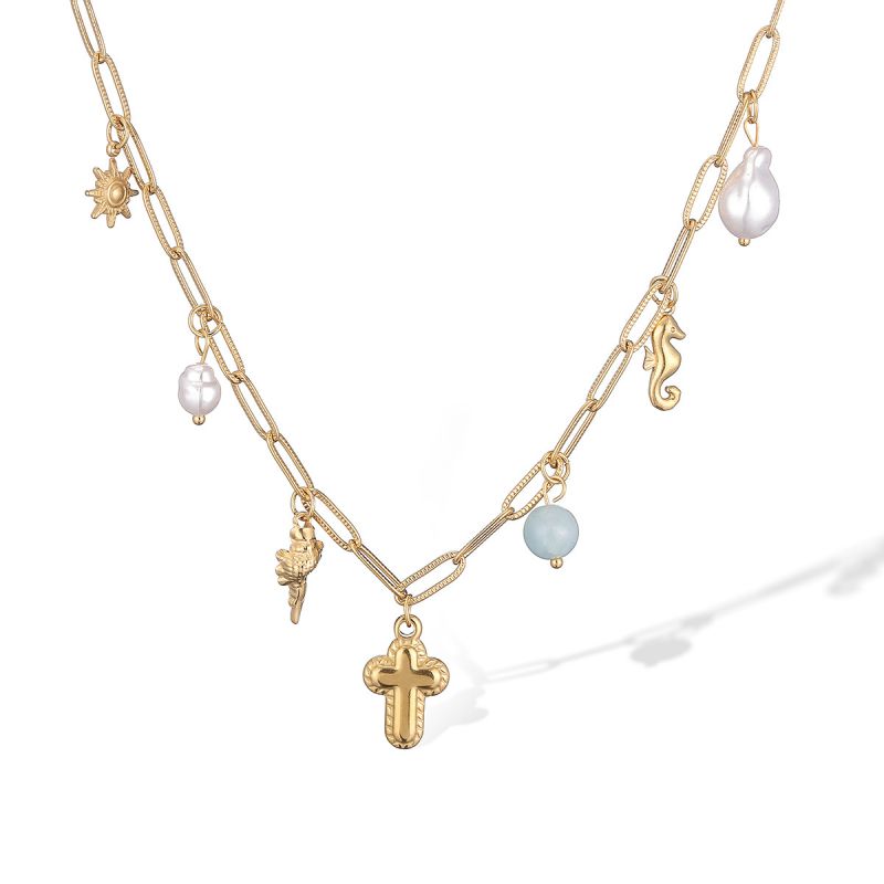 Collar Charms Cruz de Verano Dorado Acero Inoxidable 1Z6