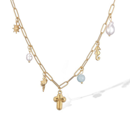 Collar Charms Cruz de Verano Dorado Acero Inoxidable 1Z6