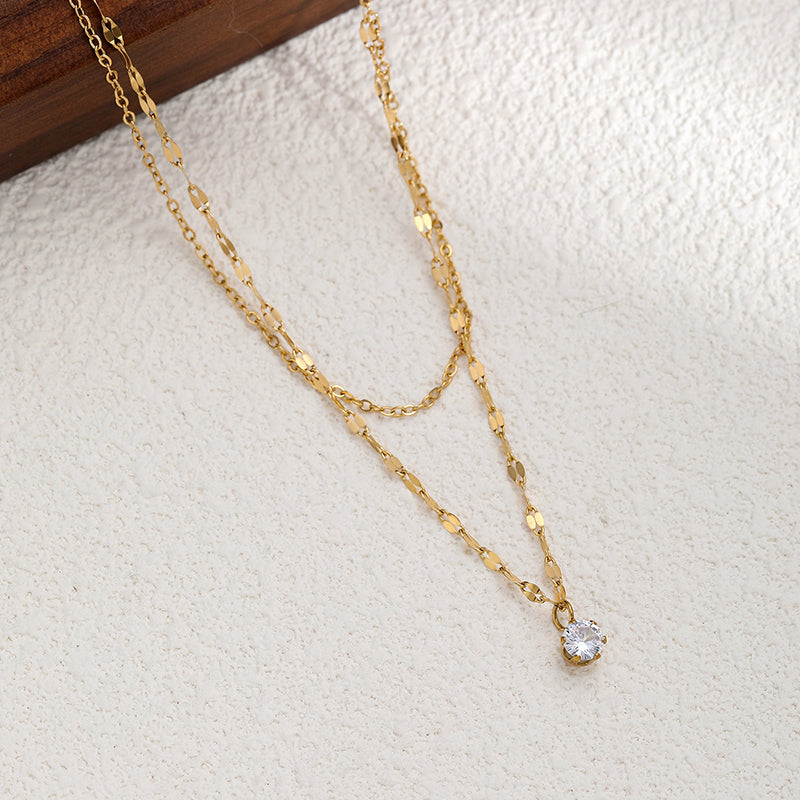 Collar Doble Dorado con Zirconia Acero Inoxidable 1Q1
