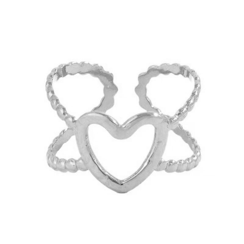 Anillo Corazón Plateado Ajustable Acero Inoxidable 1U3