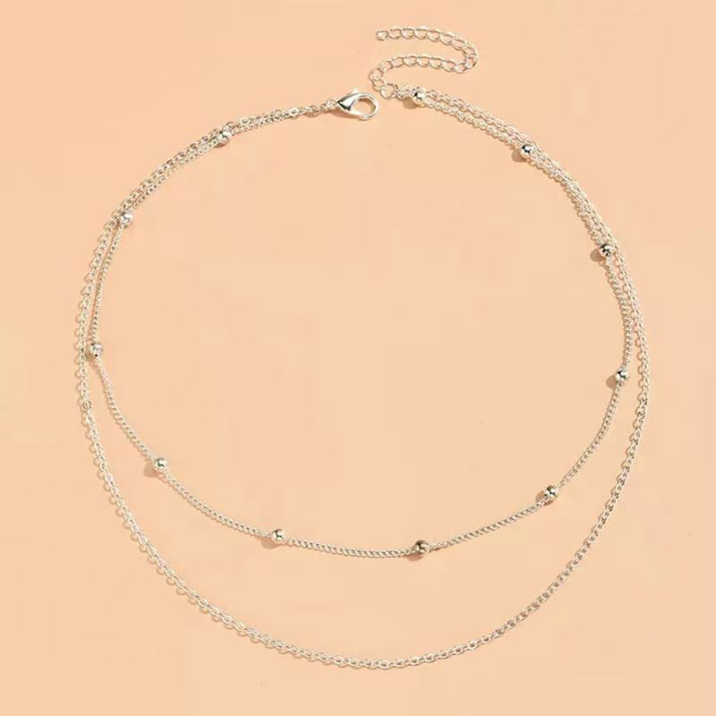 Collar Layer Plateado Bolitas   Acero Inoxidable 2D1