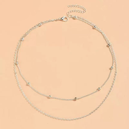 Collar Layer Plateado Bolitas   Acero Inoxidable 2D1