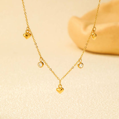 Collar Dorado Corazones y Zirconias Acero Inoxidable 1U7