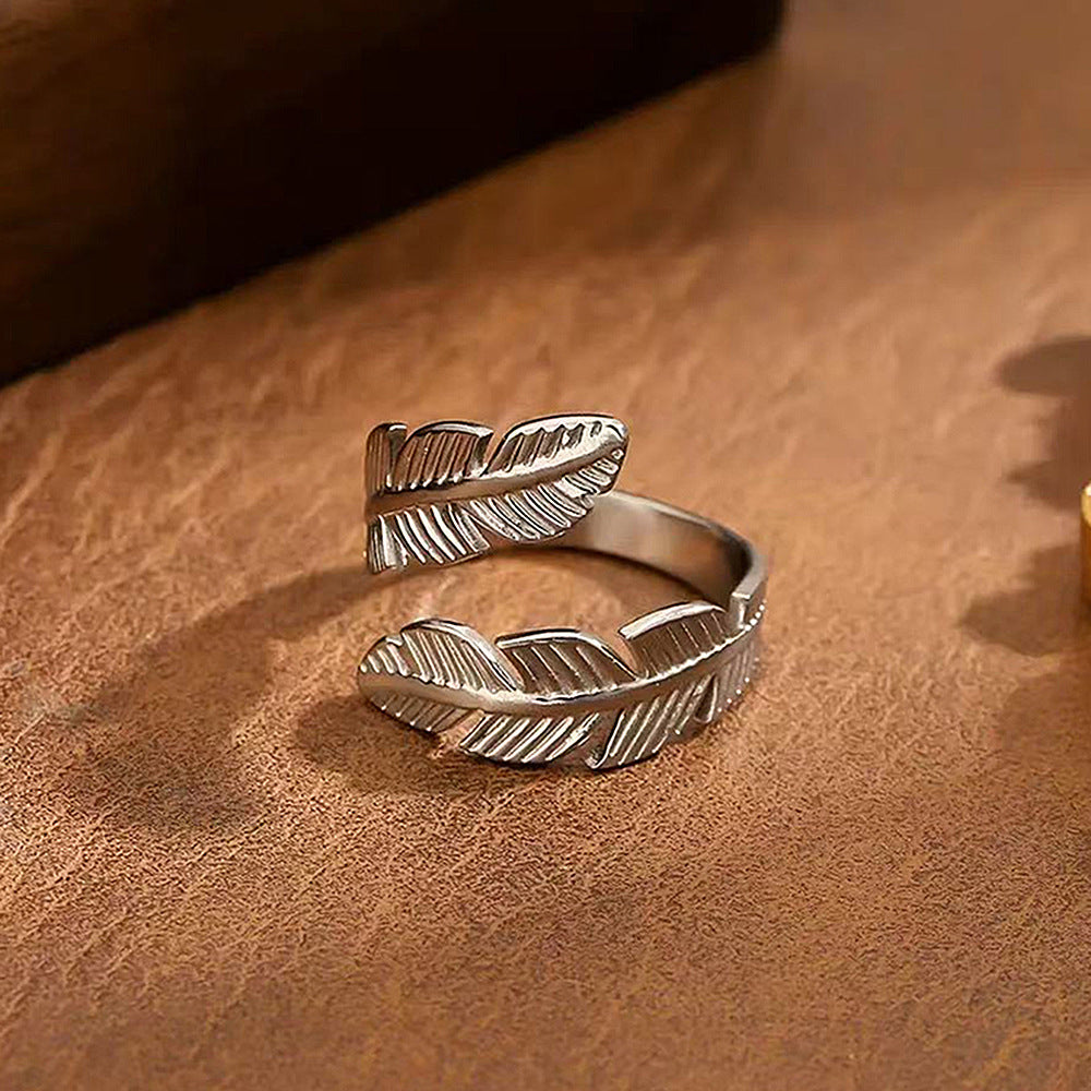 Anillo Hojas Plateadas Acero Inoxidable 1H4