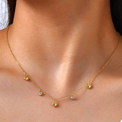 Collar Dorado Corazones y Zirconias Acero Inoxidable 1U7